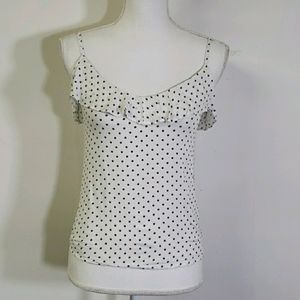 Polkadot White / Black Tank with Ruffles